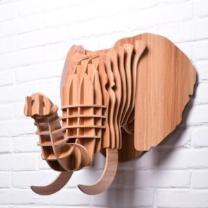 Elefantenkopf für die Wand, helles Holz